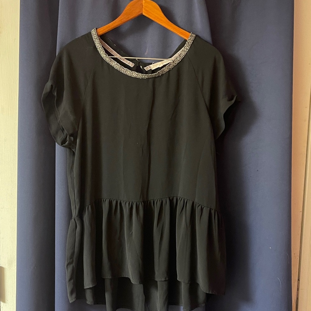Rewind Black Peplum Blouse with Silver Trim